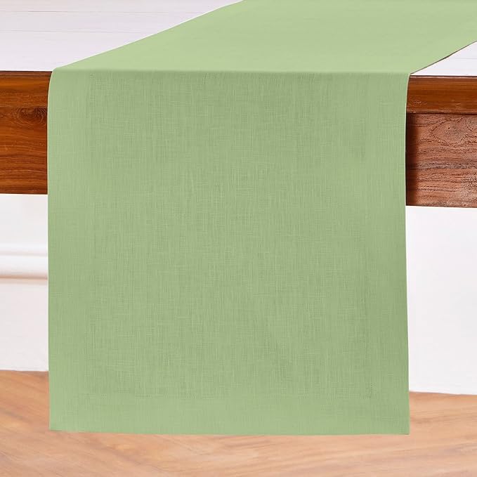 Solino Home Linen Table Runner 60 Inches - 100% Pure Linen Laurel Green Table Runner 14 x 60 Inch Ideal for Dresser and Coffee Tables - Fall, Autumn, Thanksgiving - Fete