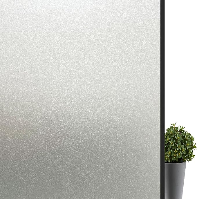 Frosted Glass Window Privacy Film Decorative, Bathroom Privacy Film for Glass Windows Cover, Static Cling, Removable, Reusable, Anti-UV, Anti-Glare, Heat Blocking,（Pure,17.5X196.9Inch）