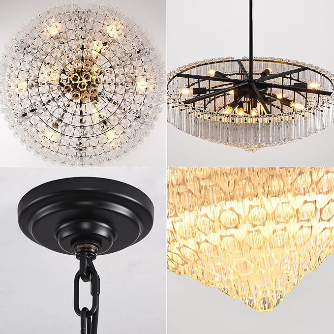 30" Modern Dining Room Chandeliers, 13-Light Clear Crystal Chandeliers, Dimmable Blown Glass Chandelier for Living Room, Round Large Chandelier for High Ceiling, Bedroom, Entryway, Staircase