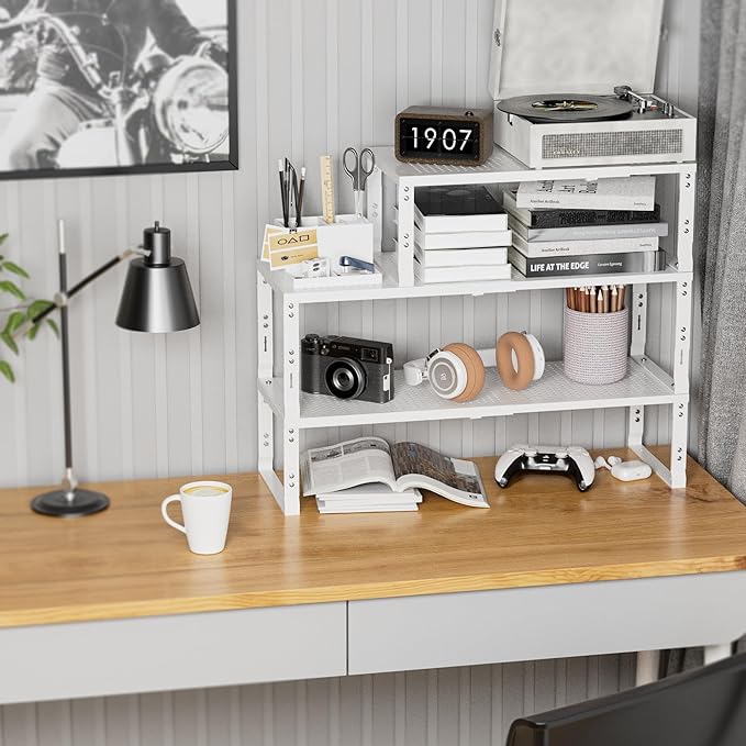 Expandable Spice Rack,Stackable Storage for Cabinet, Multi-Functional Kitchen Shelving,Height-Adjustable,Sustainable Organizer Solution(1Pack/White/Medium)