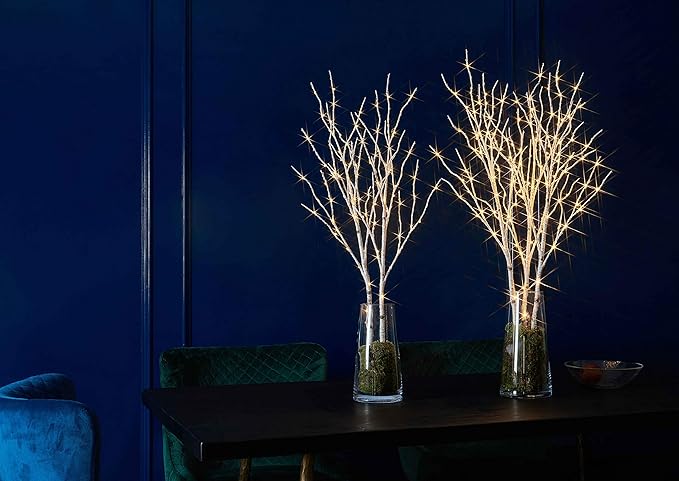 Fudios Lighted Branches 150 LED Fairy Lights with Timer 32in Plug in, Electric Lit White Birch Twigs for Vase Christmas Inside Outside Decor