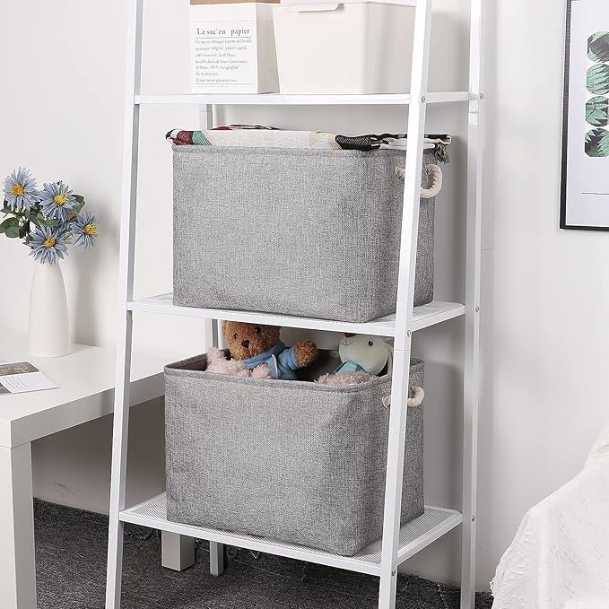 Bidtakay Grey Baskets [2-Pack] Shelf Baskets for Storage 16" X 11.8" X 11.8" Large Fabric Rectangular Decorative Storage Basket Organization Bins for Shelves Closet Home Organization(Grey)