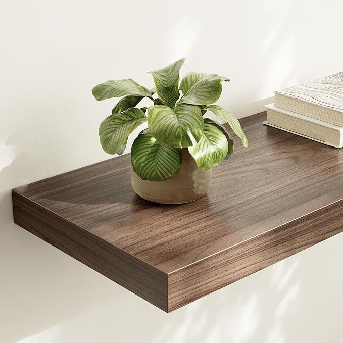 Large Floating Shelves for Wall Set of 3 Wooden Wall Shelves 30 in x 12.75 in x 2 in Room Decor Long Shelf with Invisible Wall Mount Bracket for Bedroom Kitchen Living Room Walnut