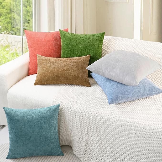 CaliTime Throw Pillow Covers Decorative 16 X 16 Inches Pack of 2 Cozy Chenille Cushion Cases for Couch Sofa Bed Living Room Home Living Coral