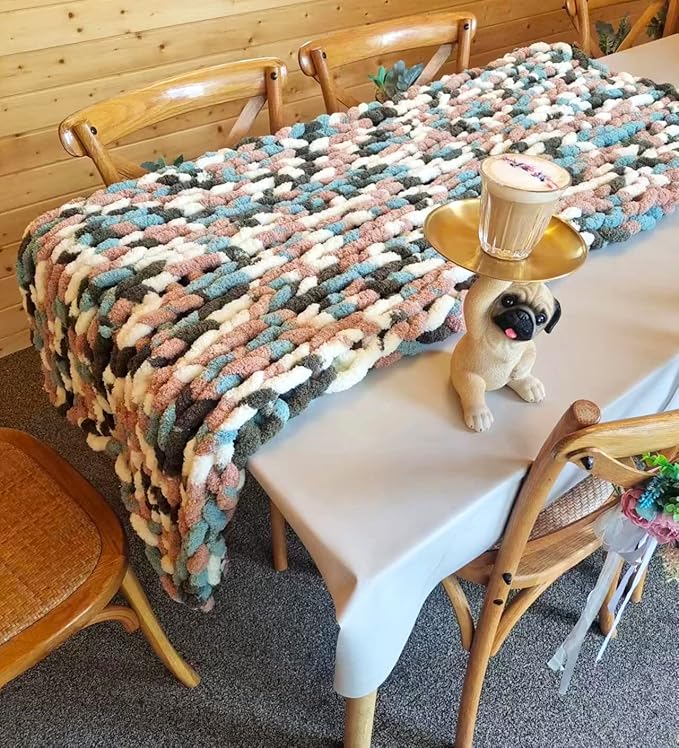 DDL&HEXI Chunky Chenille Blanket 100% Hand Knit with Jumbo Chenille Yarn (50"x60") Super Soft Large Throw Bed Blanket for Couch, Sofa, Home Decor - Machine Washable (02)