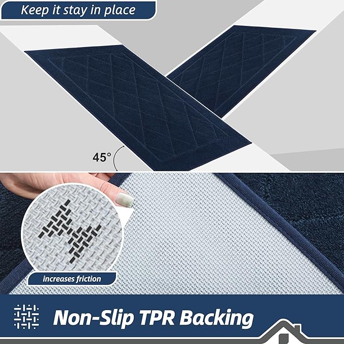 BEQHAUSE Dirt Trapper Door Mat 32" x 48", Doormat Non-Slip Entryway Rugs Washable, Dog Door Mat Stain Resistant and Absorbent Welcome Floor Mat for Front Back Door, Muddy Wet Shoes & Paws, Navy Blue