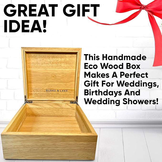 Blake & Lake Wooden Eco Box with Hinged Lid - Solid Oak Wood Storage Box with Lid - Wooden Keepsake Box - Decorative wooden boxes with lids for Keepsakes (Oak)