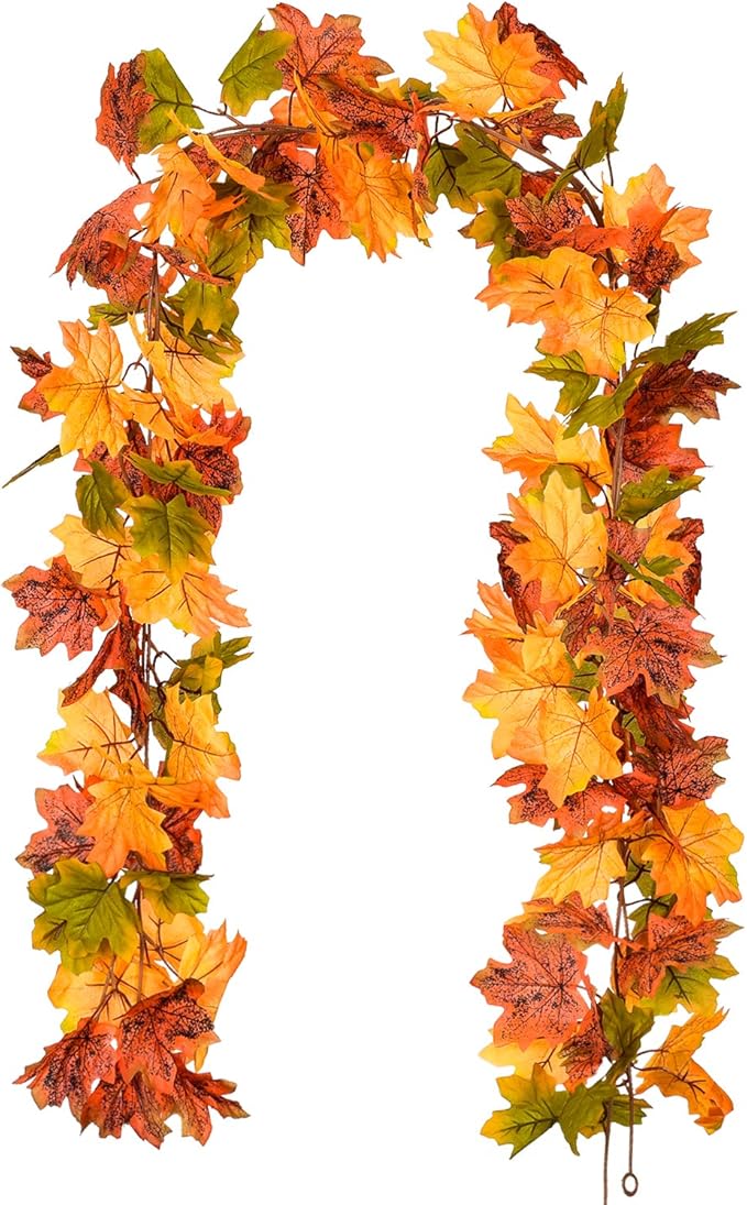 DearHouse 2 Pack Fall Garland Maple Leaf, 5.9Ft/Piece Hanging Vine Garland Artificial Autumn Foliage Garland Thanksgiving Decor for Home Wedding Fireplace Party Christmas (Green)