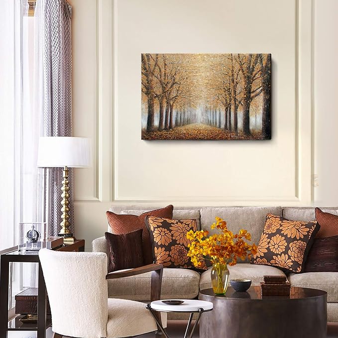 amatop Tree Wall Art for Living Room Hand-Painted Forest Oil Painting Framed Grove Artwork Autumn Landscape Canvas Picture for Living Room Bedroom Home Decorations Wall Decor Large 36"x24"