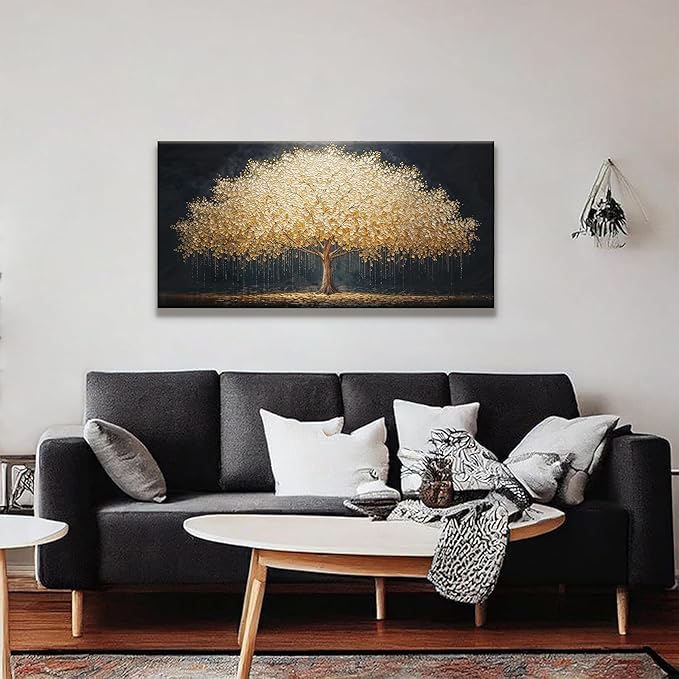 Canvas Wall Art Decor Gold Tree Of Life Abstract Wall Decor Artwork Canvas Prints Painting Gold Tree Wall Art Pictures For Bedroom Dining Room Home Office Artwork 20"X 40" Ready To Hang