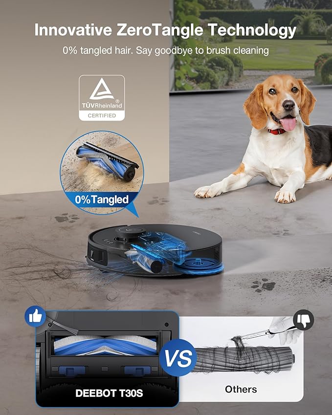 ECOVACS DEEBOT T30S Combo Robot Vacuum and Mop, All in One Cleaning Hub, 11000Pa, ZeroTangle Technology, TruEdge Adaptive Edge, Dual Self-Emptying, Hot Water Washing
