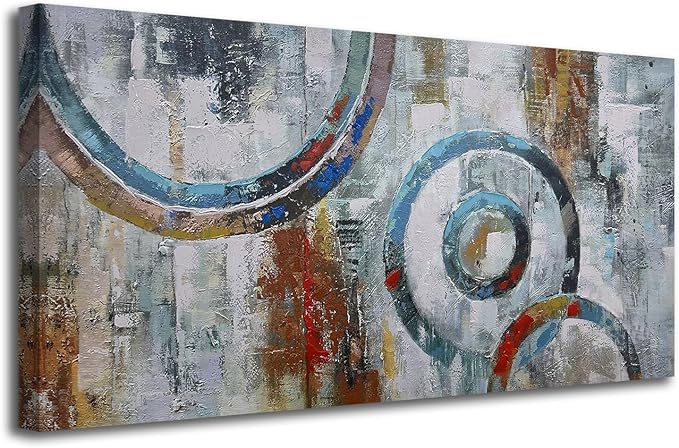 Arjun Abstract Wall Art Geometric Canvas Circle Block Painting Modern Grey Brown Picture Simple Textured Artwork Framed for Bedroom Living Room Home Office Wall Décor, Extra Large 58"x29"