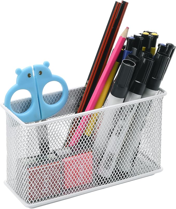 dedoot Magnetic Pencil Holder for refrigerator Storage Magnetic Basket Mesh White Strong Magnetic Pen Holder for Refrigerator,Whiteboard, Locker, Home and Office Organizer, 6.3x2.3x3.6inch