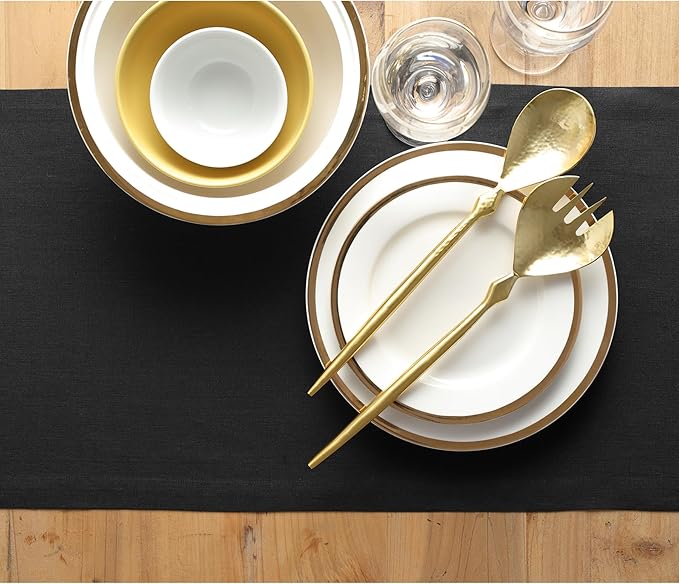 Solino Home Linen Black Table Runner 48 Inches - 100% Pure Linen Small Table Runner 14 x 48 Inch Ideal for Dresser and Coffee Tables - Fall, Autumn, Halloween, Thanksgiving - Fete