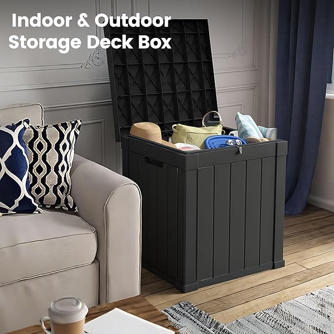 50 Gallon Storage Box, Waterproof Deck Box for Indoor & Outdoor Use, Lockable Pool Storage Bin for Package Delivery, Outdoor Bench for Patio Cushions, Garden Tools, Backyard, Black