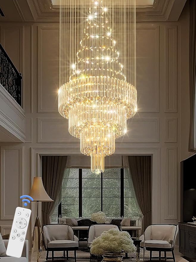 Flashing God D32 x H79'' Modern Crystal Chandelier for High Ceiling Large Foyer Chandeliers Large Raindrop Chandelier for Foyer Living Room Entryway Staircase Villa