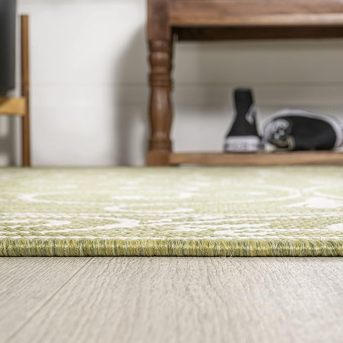 JONATHAN Y Vintage Filigree Indoor Outdoor Area Rug 9X12 Green/Cream, Charleston Textured Weave for Backyard, Patio, Porch, Easy-Cleaning, High Traffic, Pet-Friendly, Non-Shedding (SMB106H-9)