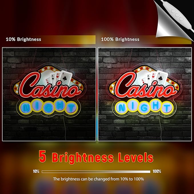 Casino Night Neon Sign for Wall Decor Casino Led Neon Light Dimmable Led Light Sign for Bar Casino Play Room Birthday Party Decor