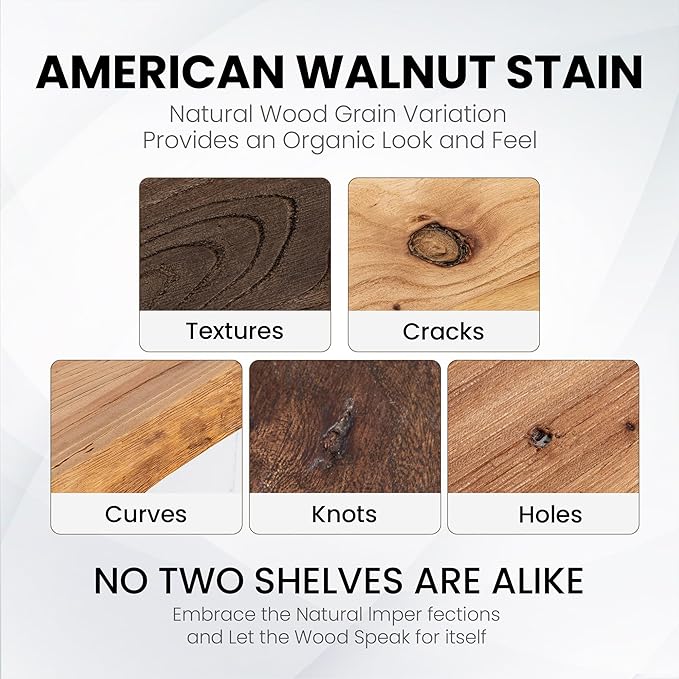 Wood Floating Shelves for Wall, 48 Inch Floating Shelves Wall Mounted, Rustic Live Edge Elm Wood Shelf for Home Decor, Heavy-Duty Storage Shelves for Books, Bathroom, Kitchen, Walnut Finish