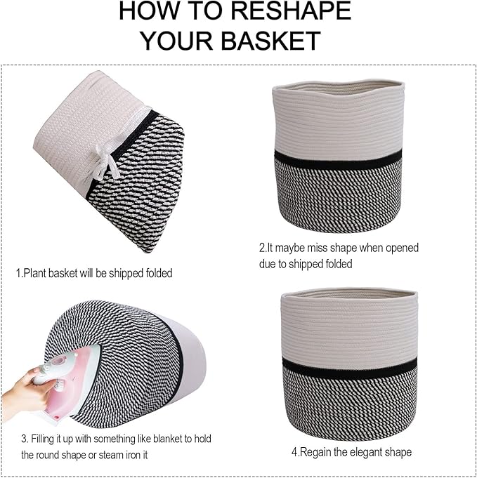 Cotton Rope Plant Basket Modern Woven Basket for 10" Flower Pot Floor Indoor Planters,Storage Organizer Toys Rustic Home Decor,Beige 11"x 11"