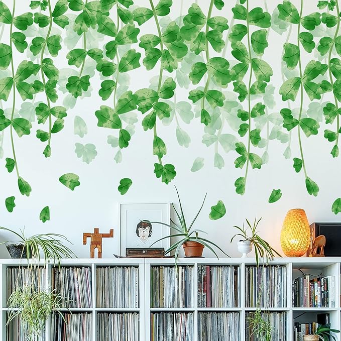 Amaonm Creative Removable Rainforest Plants Wall Decals Hanging Green Leaves and Vines Wall Stickers 3D Home Wall Corner Background Decoration Decor for Kids Girls Bedroom Nursery Offices Living Room