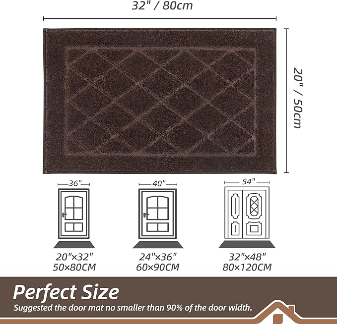 BEQHAUSE Dirt Trapper Door Mat 20" x 32", Doormat Non-Slip Entryway Rugs Washable, Dog Door Mat Stain Resistant and Absorbent Welcome Floor Mat for Front Back Door, Muddy Wet Shoes & Paws, Brown