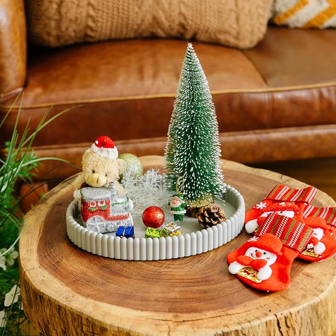 11.8in Decorative Tray for Coffee Table Decor- Modern Oval Concrete Tray for Home Decor- Minimalist Handcrafted Centerpieces Tray for Living Room, Kitchen Dining Table, Entryway (Gray)