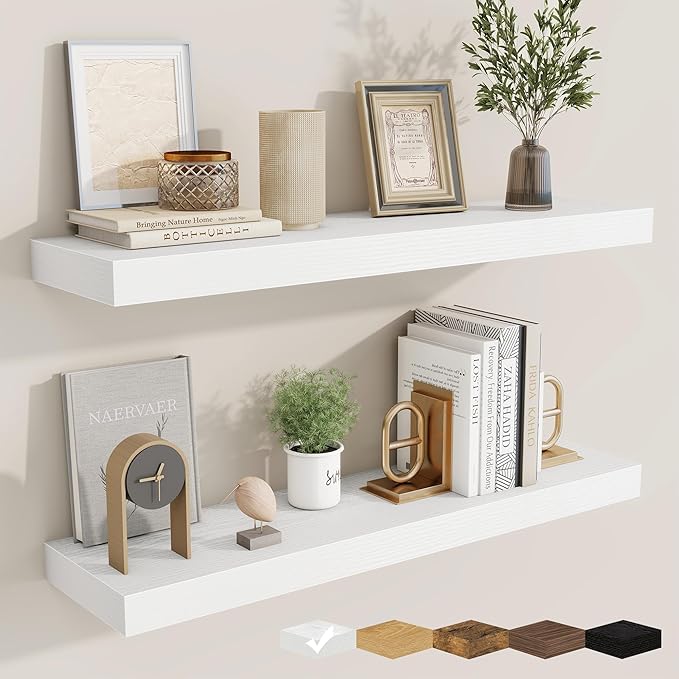 fuqing Floating Shelves for Wall, Bathroom Shelf Wall Mounted for Storage, Shelves with Invisible Bracket for Bedroom, Kitchen, Living Room, Farmhouse Small Book Shelf, 30 Inch Set of 2, White