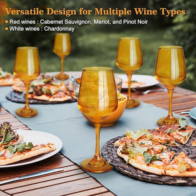 Amber Wine Glasses Set of 6-14oz Long Stem Wine Glass, Pretty Crystal Glassware, Hand Blown Goblets Drinkware, Unique Stemware Wine Glass Holiday Gift Set