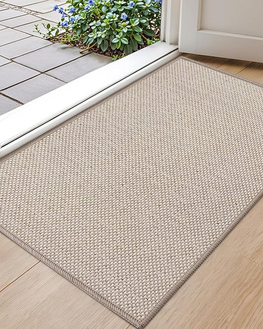Color&Geometry Front Door Mat Indoor 22.6"x31.5", Ultra Non Slip Rubber Backed Dirt Trapper, Low Profile Thin Washable, Easy Clean Entryway Rug Door Mat Indoor Entrance, Khaki (Rolled-up NO Creases)