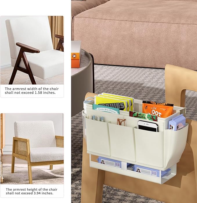 Bedside Caddy, Bed Organizer with 11 Pockets and Power Strip Holder,Versatile Bedside Storage Caddy for Home,Dorm,Bunk,Hospital,Crib Bed (2 Pack White)