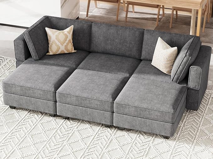 Belffin Terry Fabric Modular Sectional Sleeper Sofa Bed with Storage Convertible Sectional Couches for Living Room 6 Seaters Dark Grey Modular Sofa