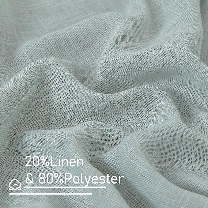 LAMIT Blue Linen Curtains 84 Inch Length for Living Room, Semi Sheer Light Filtering Drapes Bronze Grommet Boho Burlap Panels for Bedroom/Farmhouse, 2 Panels, 34 x 84 Inch, Greyish Blue
