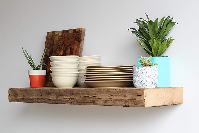 Urban Legacy Reclaimed Barn Beam Deep Shelves | Deep Shelves with Brackets Included, Set of 2 | (Natural Low Profile Bracket, 36" x 11.5" x 3")