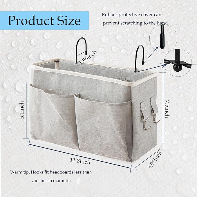 Bedside Caddy, Bedside Hanging Storage Organizer for College Dorm Bed, Bunk and Hospital Beds, Can be Placed Books, Phones,Keys, Glasses，Magazine Holder (Grey, 1)