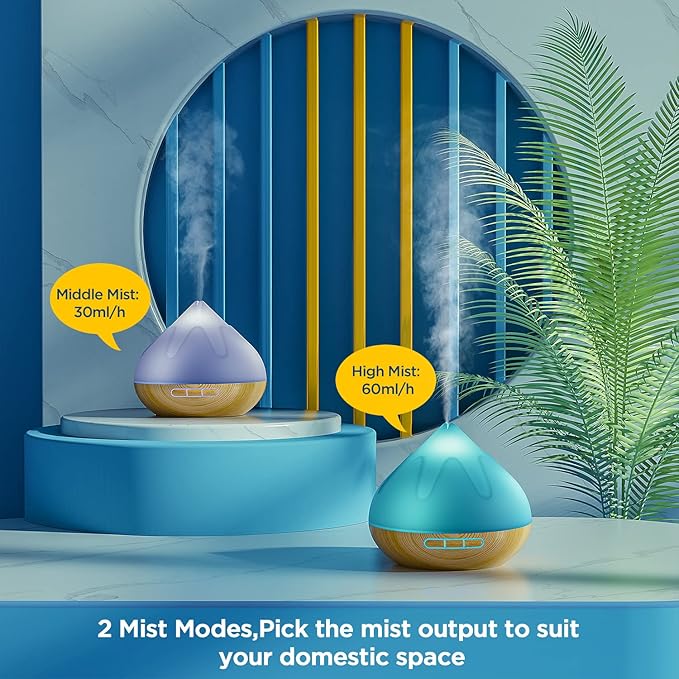 Aroma Diffuser with Essential Oils Set, 500 ML Essential Oil Diffuser with Remote Control, Humidifier with 14 Color Lights for Large Room, 4 Timer Setting, Auto Shut-Off