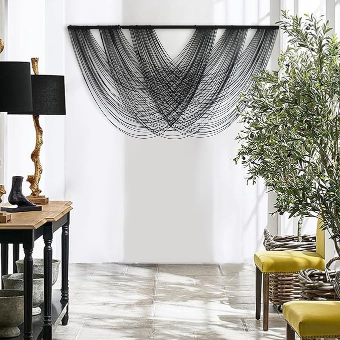 Flber Macrame Wall Hanging Black 59.00" W x 31.00" L Boho Wall Decor Large Boho Yarn Tapestry Living Room Bedroom Home Wall Décor