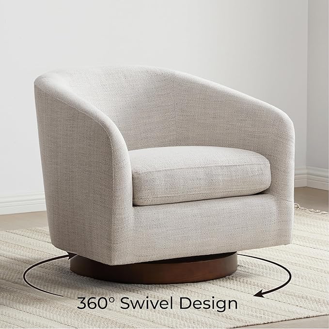 CHITA Swivel Accent Chair, FSC Certified Upholstered Fabric Barrel Chair for Living Room, Ivory