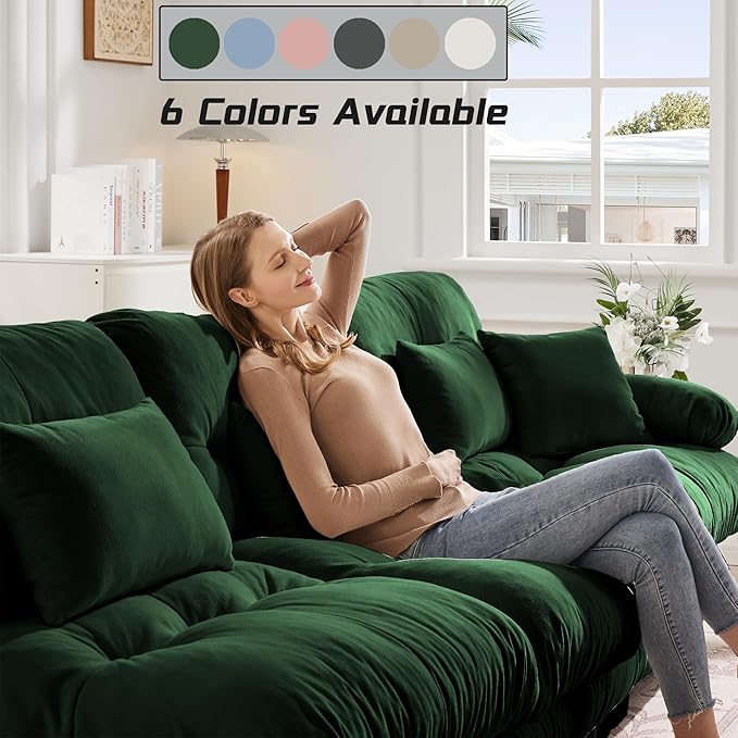 Modular Sectional Sofa, Comfy Cloud Couch 4 Seater Couch with Ottoman, Sectional Couches for Living Room, Modern Chenille U Shaped Couches, Sleeper Deep Seat Sofa with Throw Pillows, Green