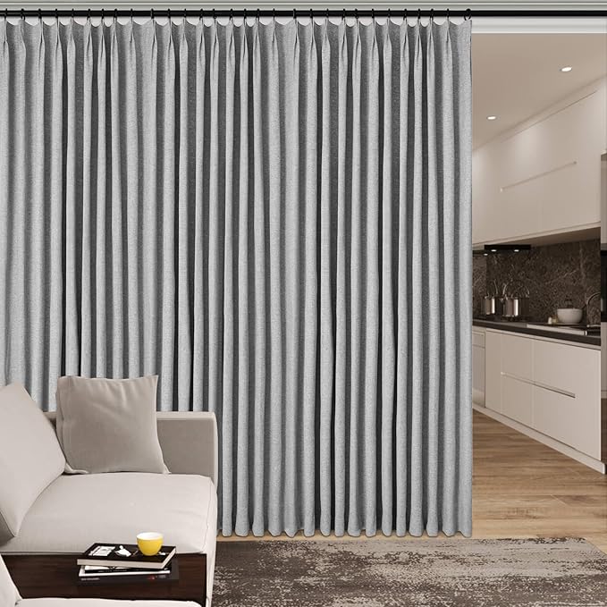 Room Divider Curtains Screen Partitions, Linen Look 100% Blackout Drapery 84 Inches Long, 120" Wide Pinch Pleated Window Drapes, Privacy Protecting, Light Blocking, (1 PC, Light Grey)