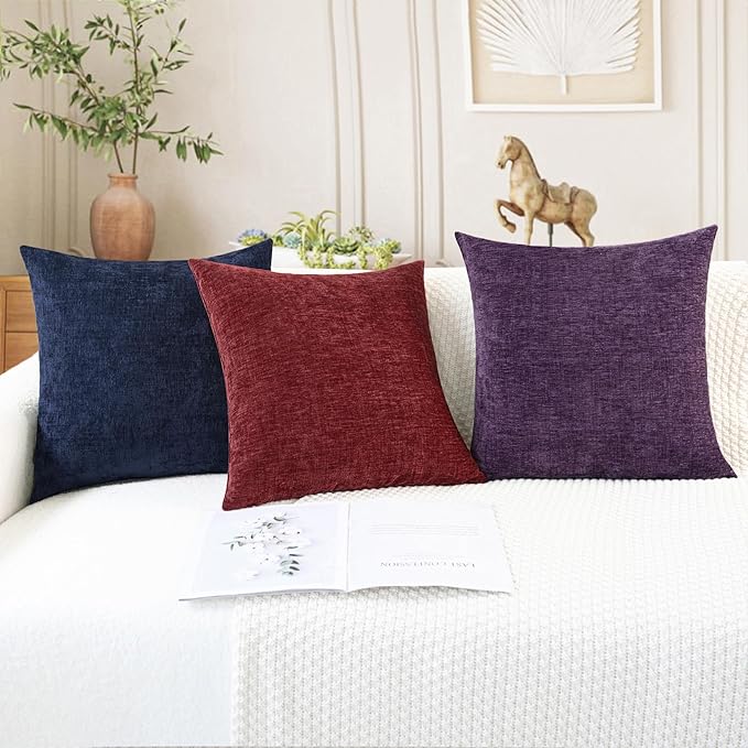 CaliTime Throw Pillow Covers Decorative 22 X 22 Inches Pack of 2 Cozy Chenille Cushion Cases for Couch Sofa Bed Living Room Home Navy Blue