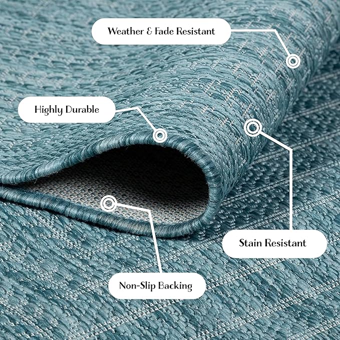 Adiva Rugs Outdoor Indoor Area Rug, Weather Resistant, Easy to Clean, Stain Resistant Floor Mat for Dining Room, Backyard, Deck, Patio (Aqua Weiss, 10' x 14')