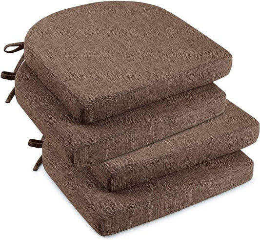 downluxe Indoor Chair Cushions for Dining Chairs, Soft and Comfortable Textured Foam Kitchen Chair Pads with Ties and Non-Slip Backing, 16" x 16" x 2", Brown, 4 Pack