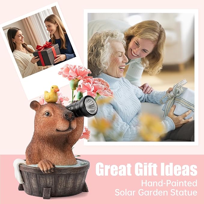 Capybara Solar Garden Statue – Funny Outdoor Resin Animal Decor with Flashlight & Duck – Waterproof Yard Lawn Ornament with LED Light – Solar Powered Figurine for Patio, Porch, Landscape