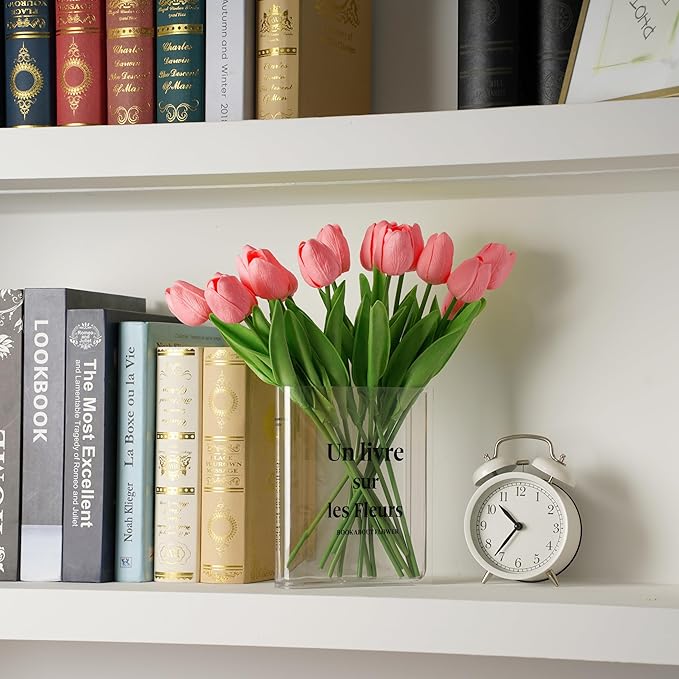 20pcs Pink Artificial Tulip Fake Flower 12.9 Inch Spring Mother's Day Easter Gift for Home Kitchen Wedding Decoration