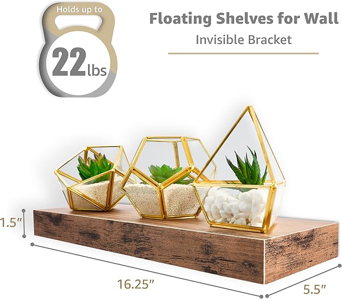 Sorbus Floating Shelves for Wall, Bathroom Shelves Wall Mounted for Kitchen, Bedroom, Bathroom Storage Over Toilet, Hanging Book Shelf for Wall Home Decor Living Room (Mahogany, 2 Pack)