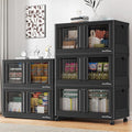 500Qt Stackable Storage Bins with Lids, 125Gal Closet Organizers and Storage Drawer, Plastic Collapsible Storage Bins with Doors, Heavy Duty Store Box Cabinet for Home Kitchen, 5Pack Black