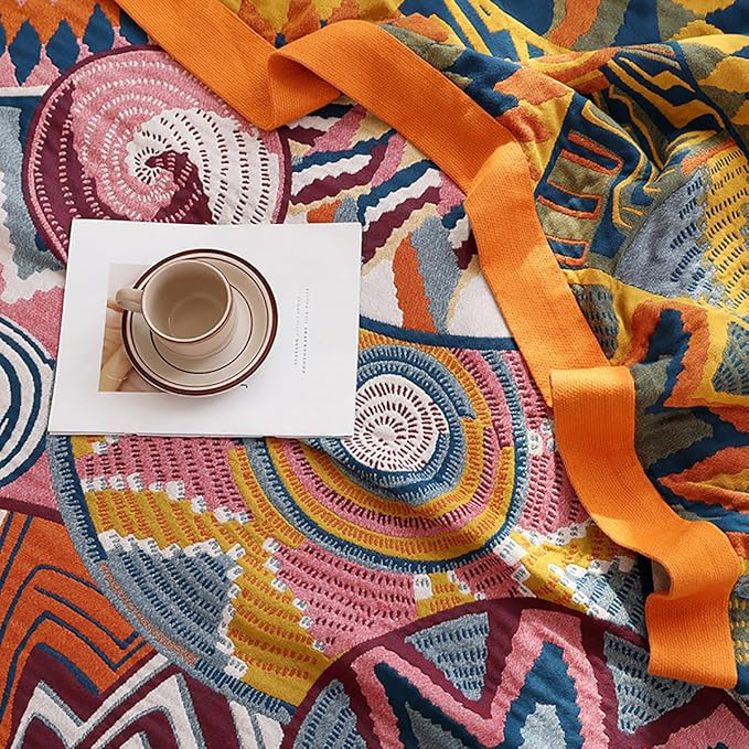 Boho 100% Cotton Muslin Blanket 4-Layer Gauze 80 x 90 Inches Summer Cooling Blanket Floral Decor Soft Cozy for Sofa Bed Coverlet Both Sides (Boho Stars, 80 x 90 in)