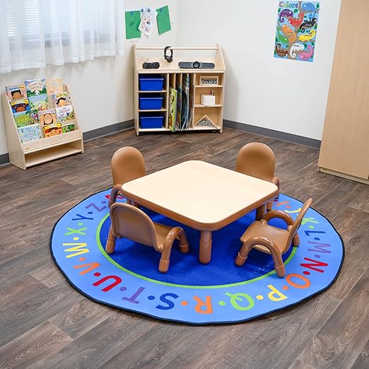 Children’s Factory Baseline Toddler Square Table and Chairs Set, Natural Wood – Includes One 30”, 12” High Square Table and Four 5” High Chairs – Durable, Lightweight, Easy to Move