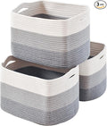 Storage Baskets for Organizing Shelves, Woven Cotton Rope Baskets for Storage Books Towels Toys, Organizing Baskets, Toy Basket for Nursery Bathroom, 15"x11"x9.5", 3 Packs, Gradient Grey